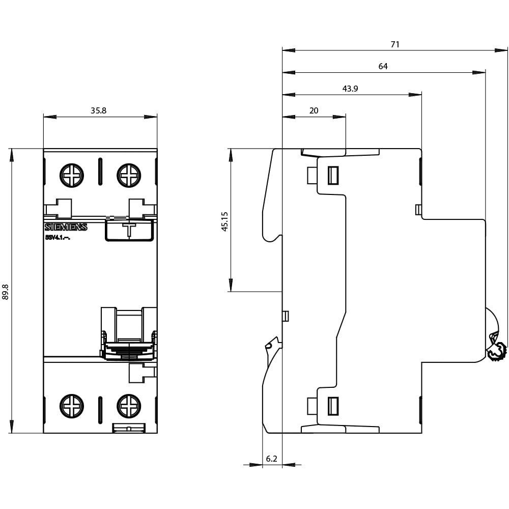 Siemens 5sv – Interruttore differenziale classe-ac 2 poli 63 a 300 ma 70 mm