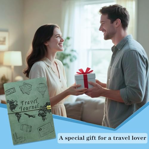 Image of Travel Journal for Women Men and Couples, Leather Travel Notebook with Prompts, Travel Memory Book & Adventure Book (Sage Green)