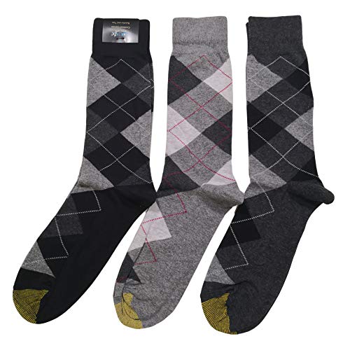 Gold Toe Men's 3-Pack Carlyle Argyle Crew Sock, Black Argyle Mix, 6-12.5