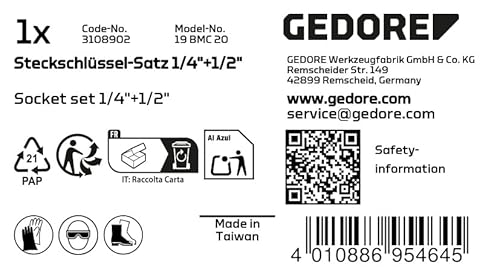 GEDORE 69-piece Socket spanner set, 1/4" + 1/2", Tool, Sockets ratchet bits, for carmotive, 19 BMC 20, Blue thumbnail 6