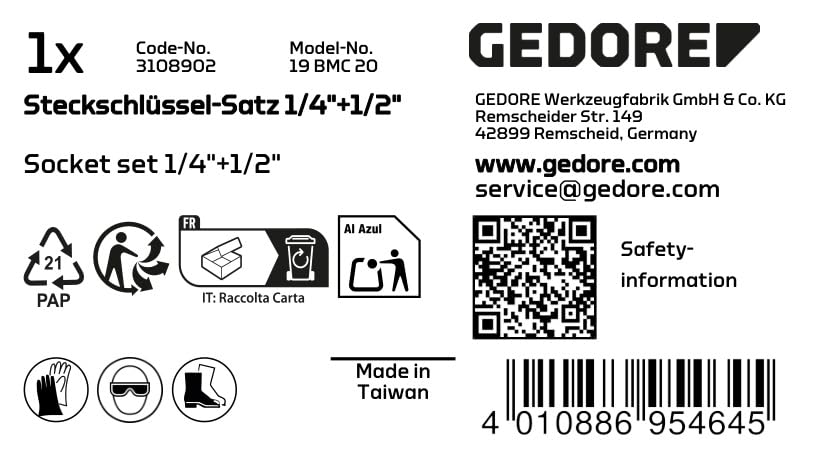GEDORE 69-piece Socket spanner set, 1/4