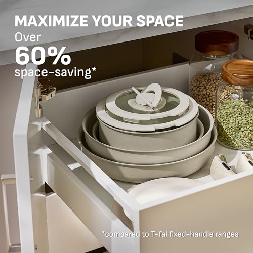 T-fal Ingenio Essentials Cookware Set with Detachable/Removable Handle 11 Piece, Granite Titanium Non Stick, Induction, Oven Broiler Safe 500F, Stackable, Pots and Pans Set, RV Camping, Fry Pans Beige - Image 4