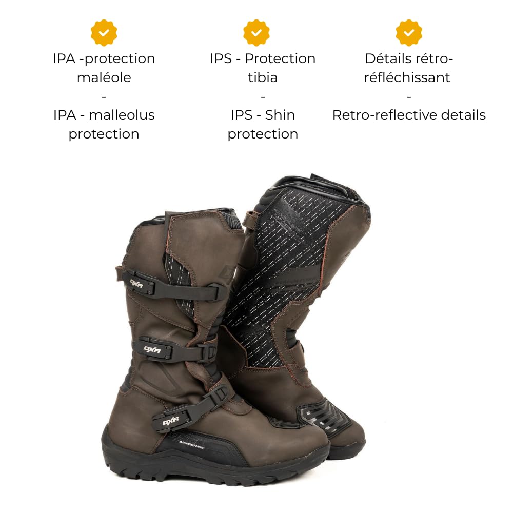 KRUGER EVO Bottes Moto Enduro Homme Certifiées CE Norme EN 13634 Cuir de Vachette Protections Malléoles et Tibias 3 Boucles Aluminium Inserts Rétro-Réfléchissants Semelle Crantée