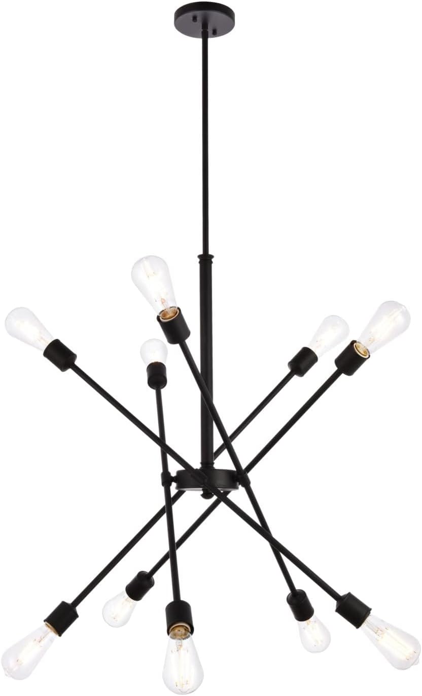Elegant Lighting Axel Collection 10 Light Chandelier in Black and Brass Finish - 27.2"D x 32.5"H
