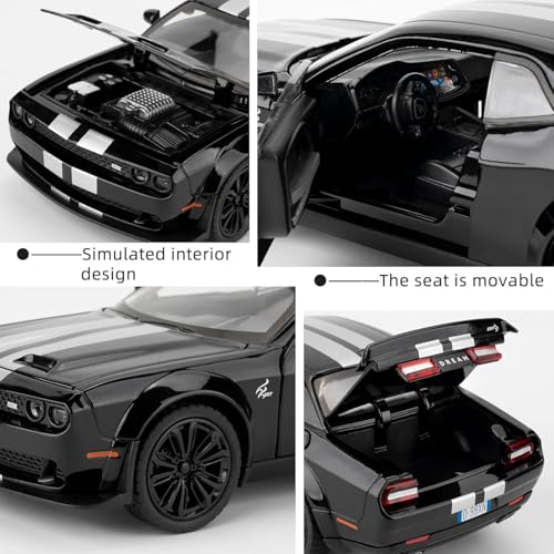 Image of 1:22 Dodge Challenger SRT Hellcat Model Car - Green Diecast Vehicle Toy with Pull Back Function, Lights & Sounds | Collectible Toy Car Model for Adults & Kids Birthday Gift (Black)