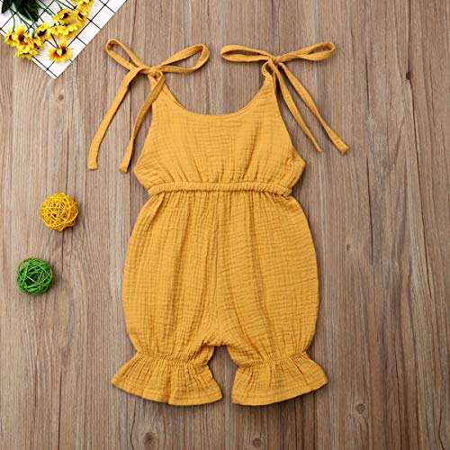 Mekysd Toddler Kids Baby Girl Floral Strappy Romper Straped Jumpsuit Ruffle Overall Sleeveless Summer Outfits Set (Yellow, 60(0-6 Months)) #TOP5