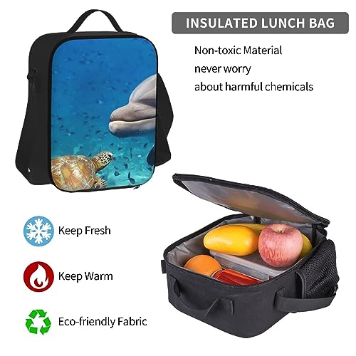 Sac à dos décontracté noir imprimé tortue avec boîte à déjeuner et trousse - 7