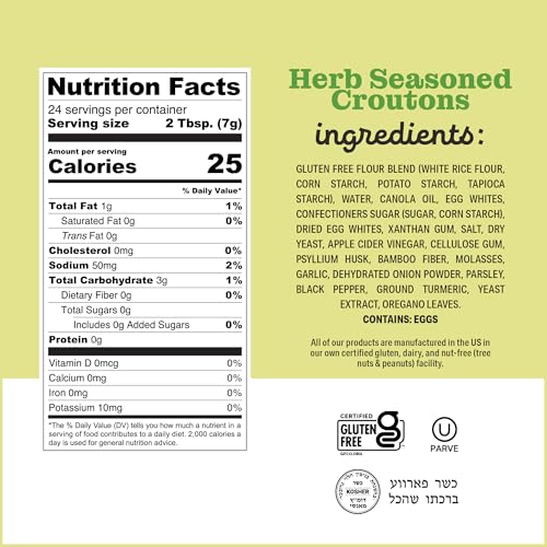 Katz Gluten Free Croutons Variety Pack – Garlic & Herb Seasoned Perfect for Salads & Soups. Dairy-Free, Nut-Free, Soy-Free, Kosher, Allergy-Friendly, No Artificial Additives. 2-Pack (6 oz Each)