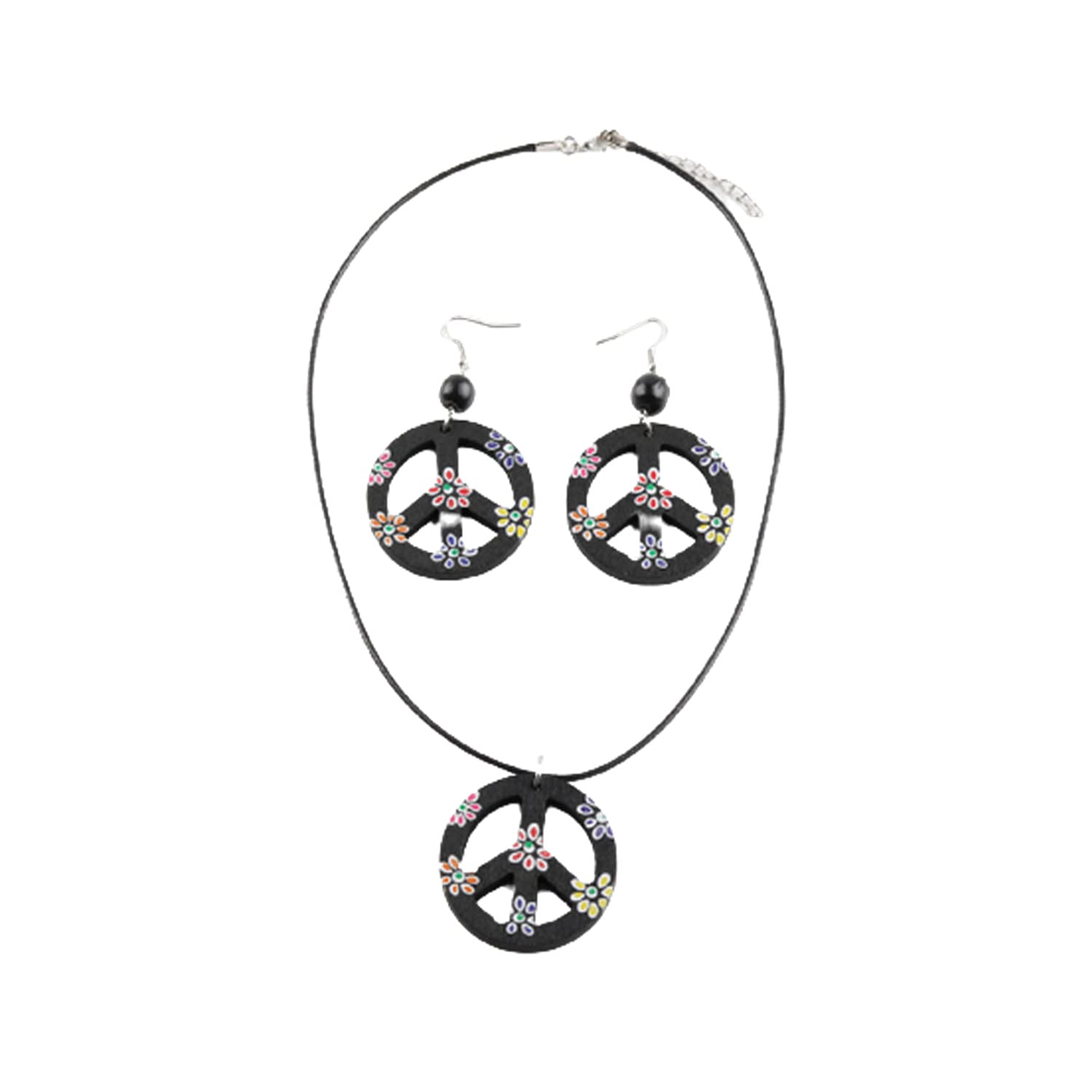 Shymuh3pcs Set Peace Sign Necklace Peace Sign Earring Hippie - Main Image