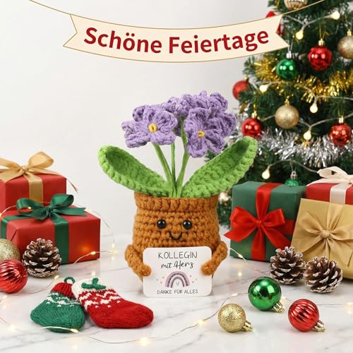 AUFIKR 1 Stück Gestrickte Vergissmeinnicht Blumenpuppen, Kleines Dankeschön Geschenk mit Positiver Botschaft,​, ​Bürodekoration und Abschied Büro Geschenke für Kollegen​ (Lila)​