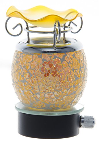 Variation Color Cracked Crystal Design Decorative Glass Electric Plug-in Fragrance Lamp Aromatherapy Oil Warmer/Burner Night Light in Gift Box # Mt-044 (Gold)