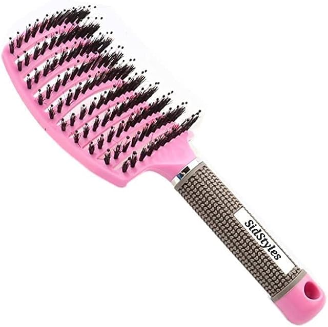 SiDSTYLES® The Original Natural Boar Bristle Detangling Hairbrushes For Men,Women,Teeenage Girls Hair Brush For Blow Drying,Detangle Knots,Thick,wet,Curly,Afro Detangler Paddle Hairbrush(Pink)