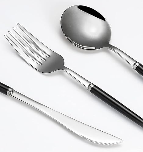 Miniatura 5 de Juego de cubiertos negros para 16 cubiertos, 64 piezas de acero inoxidable 1810, moderno, para el hogar, cocina, boda, restaurante, para comer,