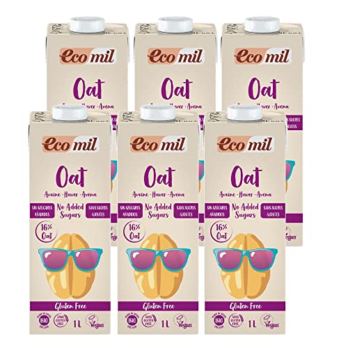 Ecomil - Bebida de Avena Ecológica, Bebida Vegetal de Avena Sin Gluten, Sin Azúcares Añadidos, Sin Lactosa, Bebida BIO - Pack 6 x 1L