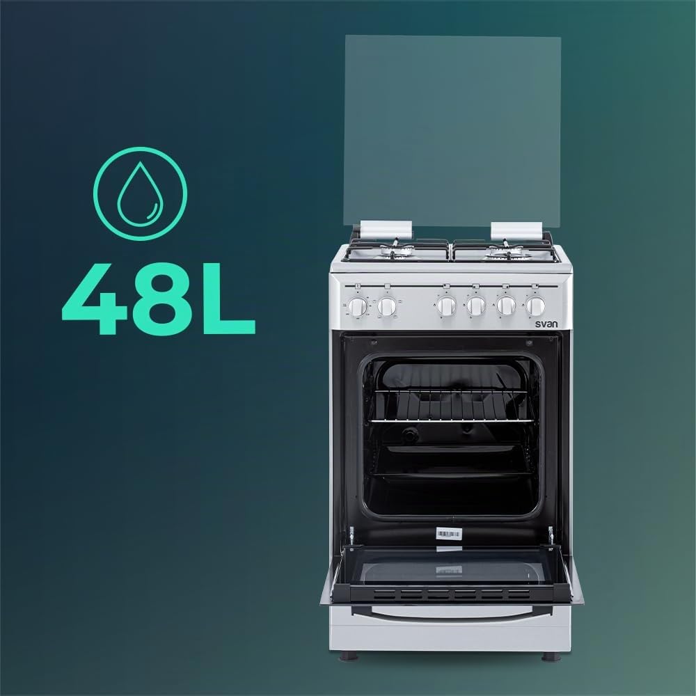 Svan Butane Gas Mixed Kitchen 4 Cooking Zones, Oven 48 L, Stainless Steel SKM4501X. Manual Control, 5 Cooking Programs, Double Layer Glass Door, Lid Lid