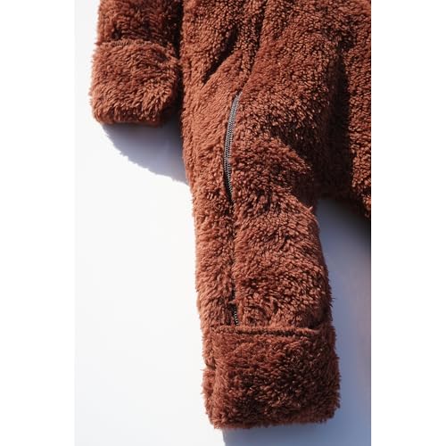 Kız Erkek Bebek Ve Çocuk Peluş Pofuduk Patikli Tulum (Kahverengi, 6 Ay)