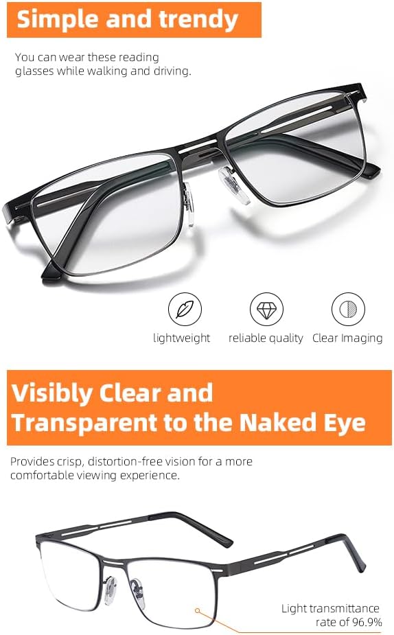 Bifocal Reading Glasses for Men Blue Light Blocking Metal Black Full Frame Eyeglasses Computer Readers Lightweight - Image 3