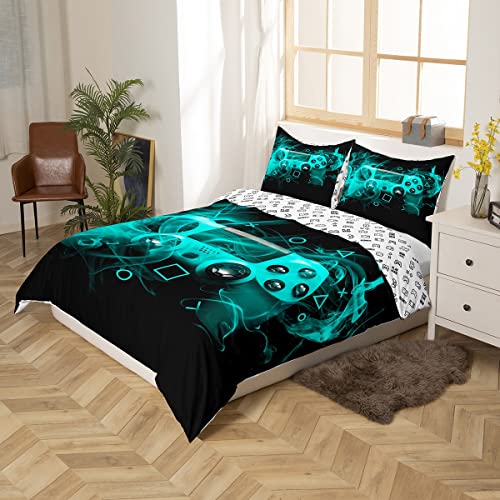 Loussiesd Jugendliche Gamer Bettbezug Set Blau Schwarz Geometrie Gaming Bettwäsche Set 135x200cm Gamepad Bettbezug Jungen Mädchen… – Ansicht 3
