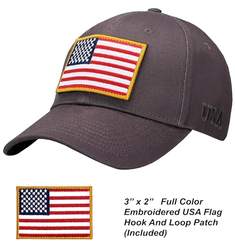 Image of Antourage American Flag Unisex Baseball Hat for Men and Women | USA Flag Mesh Snapback Flat Visor Cap + 2 Patriotic Patches