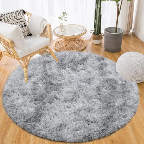 Alfombra dormitorio gris de pelo largo esponjoso lavable moderna 8