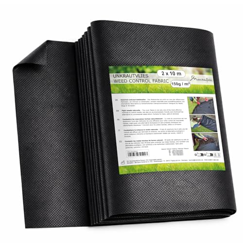 Montafox Unkrautvlies 20m 150g/m Wasserdurchlässig Reißfest 2 x 10m gefaltet Gartenvlies gegen Unkraut UV-Stabil für Beete Wege & Terrassen