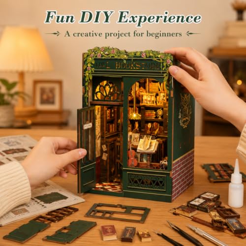 Image of Wanna Party Bookstore DIY Book Nook Kit, 3D Wooden Miniature House Puzzle, Bookshelf Insert Decor with Cozy Library Scene, Craft Building Kit for Adults & Teens 14+, Creative Room Decoration Gift
