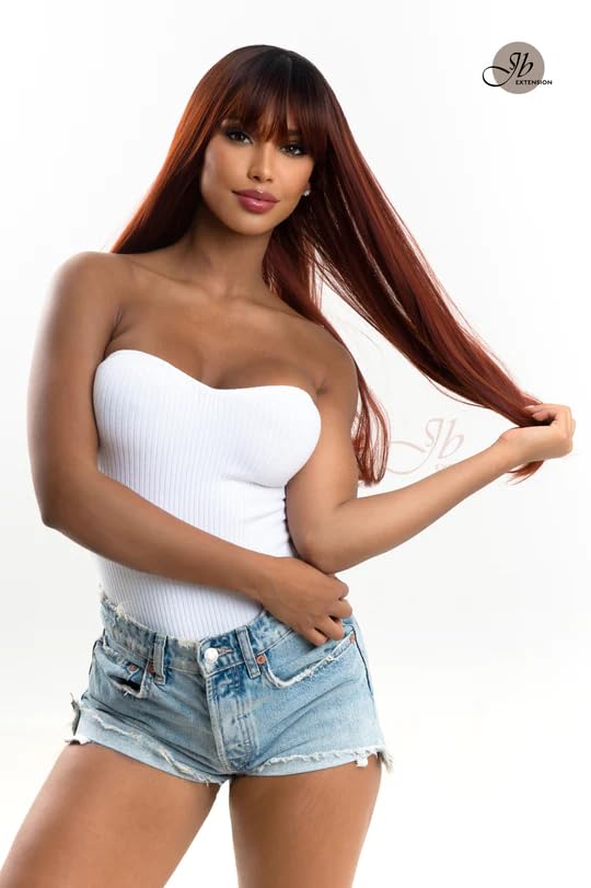 Miniatura 2 de MONICA - Peluca de cabello largo y rizado rojo cobrizo de 24 pulgadas con flequillo, para mujer, sin pegamento, para fiestas, Halloween, pelucas