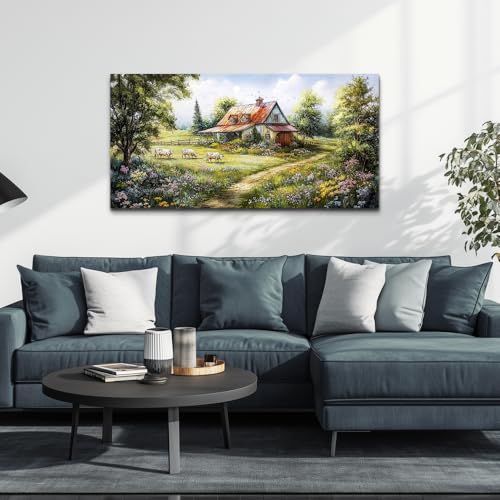 Canvas Wall Art for Living Room Wall Decor for Bedroom Office Wall Decorations Modern Grassland Paintings The Hut Pictures Artwork Room Aesthetic Home Decor Ready to Hang