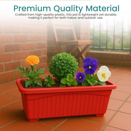 Image of Plastic Window Planters | Garden Planting Pots | Flower Plant Pots for Home Garden & Balcony | Flower Planters for Balcony and Terrace Gardens | Pack of 5 (Red)