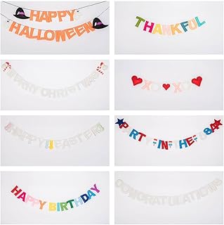 Reusable Interchangeable Holiday Felt Garland/Banner Set – Includes Vale...