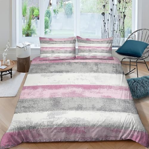 Parure de lit 140x200cm moderne en microfibre rose style abstrait