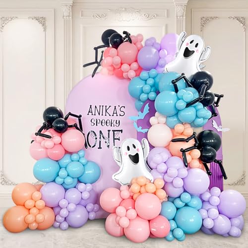 Pastel Halloween Balloon Garland Arch Kit, 150pcs Macaroon Blue P...
