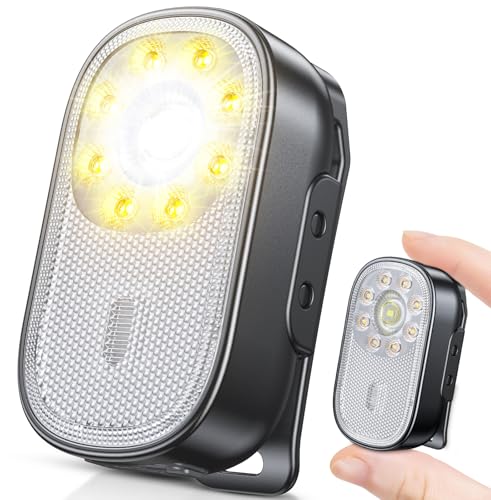 Cuvccn 500LM Ultra Bright Mini EDC Flashlight Rechargeable, 10 Modes Running Lights for Runners with Spot & Flood Light, IP65 Waterproof Small Clip on Flashlight for Walking, Camping, Hiking, Work