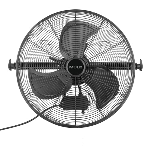 MULE 20 Inch Wet-Rated Outdoor Wall Fan XL Plug-In Mount with Adjustable Omni-Reach Arm and 3-Speed Quiet Motor Matte Black