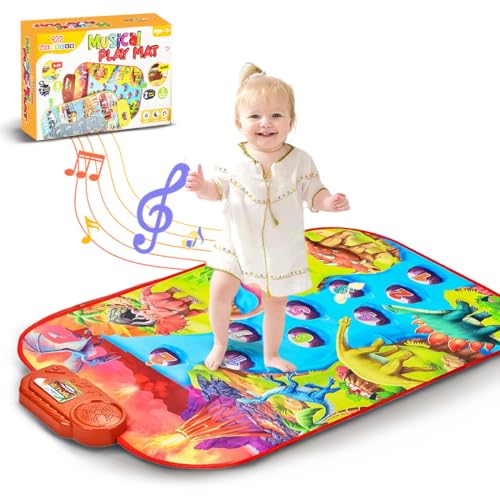 Image of Wembley Dinosaur Musical Mat for Kids Ages 3+ Baby Piano Play Mat Musical Keyboard with 8 Dinosaur Sounds Early Learning Educational Toys Birthday Gift for Boys Girls - 86 x 52 cm