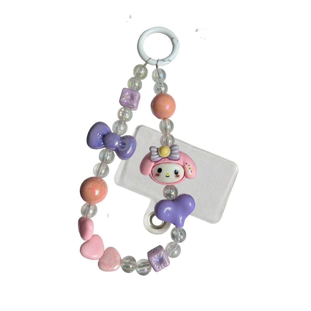 DCW Kawaii Purple Pastel Beaded Phone Charm Strap, Cute Acrylic Bead Wrist Lanyard, Handmade Y2K Fairycore Coquette Phone Accessory for Phone Case, Bag or Keychain-image-38
