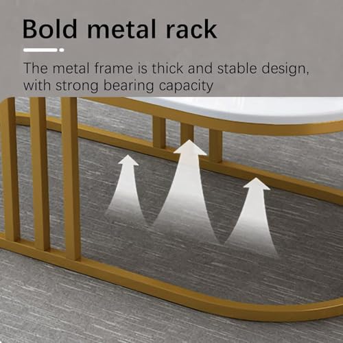 Image of Modern Oval Marble Finish Coffee Table with Metal Frame, Luxury Center Table for Living Room, Contemporary Tea Table for Home, Office Reception Table, Space Saving (Golden White)