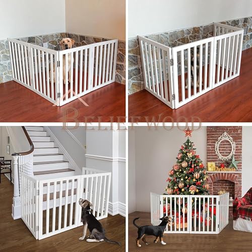 Image of Modern Freestanding Foldable Pet Gate | Kids & Pets Safety Gate Partition | with a Pair of Support Feet Indoor Foldable Dog Fence for Stairs, Hallways or Doorways (3 Panel) (3 Panel)