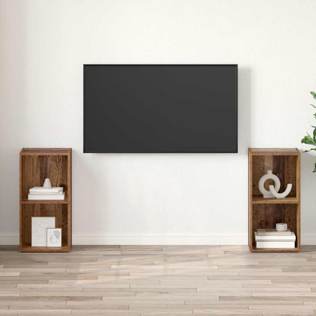 Ensemble Meuble TV Bois Ancien 2 pièces avec étagères murales 72 x 35 x 36,5 cm pour Salon séjour Chambre Rangement Console Support Audio vidéo
