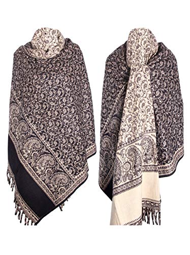 BLACK BEIGE FLORAL BLANKET SCARF LUXURY PREMIUM QUALITY HANDMADE FASHION SCAR MADE OF YAK WOOL Shawl Blanket stole unisex Blue4