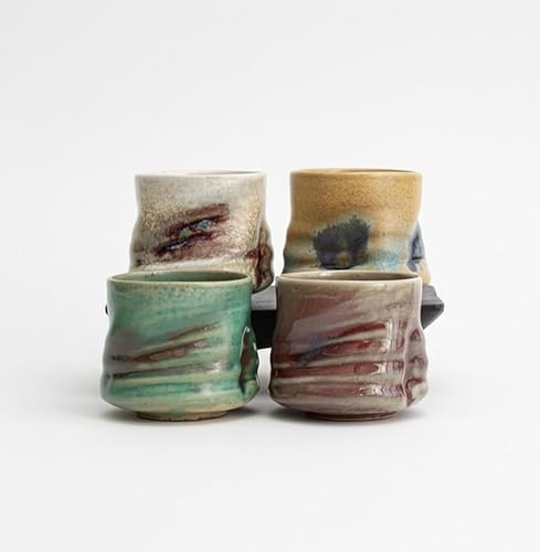 Juego De 4 Tazas De Café De Cerámica Artesanal, 200ml 7 Oz - Tazas De Té Estilo Japonés Sin Asa, Juego De 4 Vasos Rústicos Para Cappuccino, Espresso Y Latte, Para Regalo, Diseño Vintage Hecho A Mano