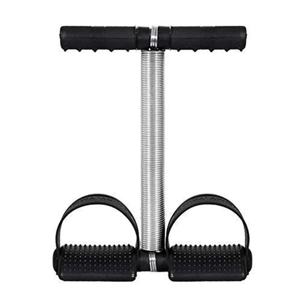 single spring tummy trimmer steel spring abdominal exerciser | non-slip footboards, ergonomic handle, lightweight & portable, core & waist toning, for men & women
