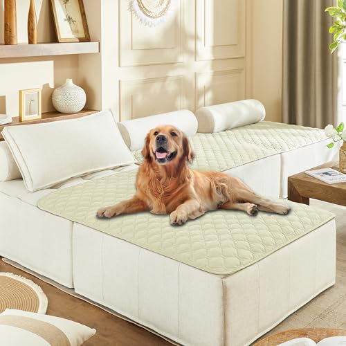 Image of gogobunny 100% Double-Sided Waterproof Dog Bed Cover Pet Blanket Sofa Couch Furniture Protector for Puppy Large Dog Cat, Reversible (40x50 Inch (Pack of 1), Dark Cream /Light Cream)