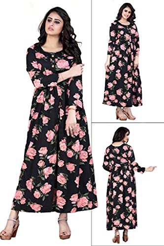 Image of H.E HAMZA ENTERPRISER Printed Crepe Material Brown Western Dress For Women