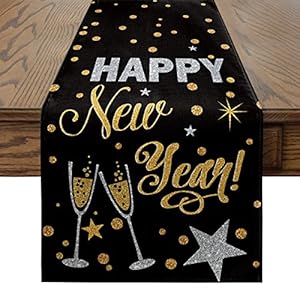 Artoid Mode Cheers Black and Gold 2023 Happy New Year Table Runner, Xmas Winter Holiday Kitchen Dining Table Decoration…