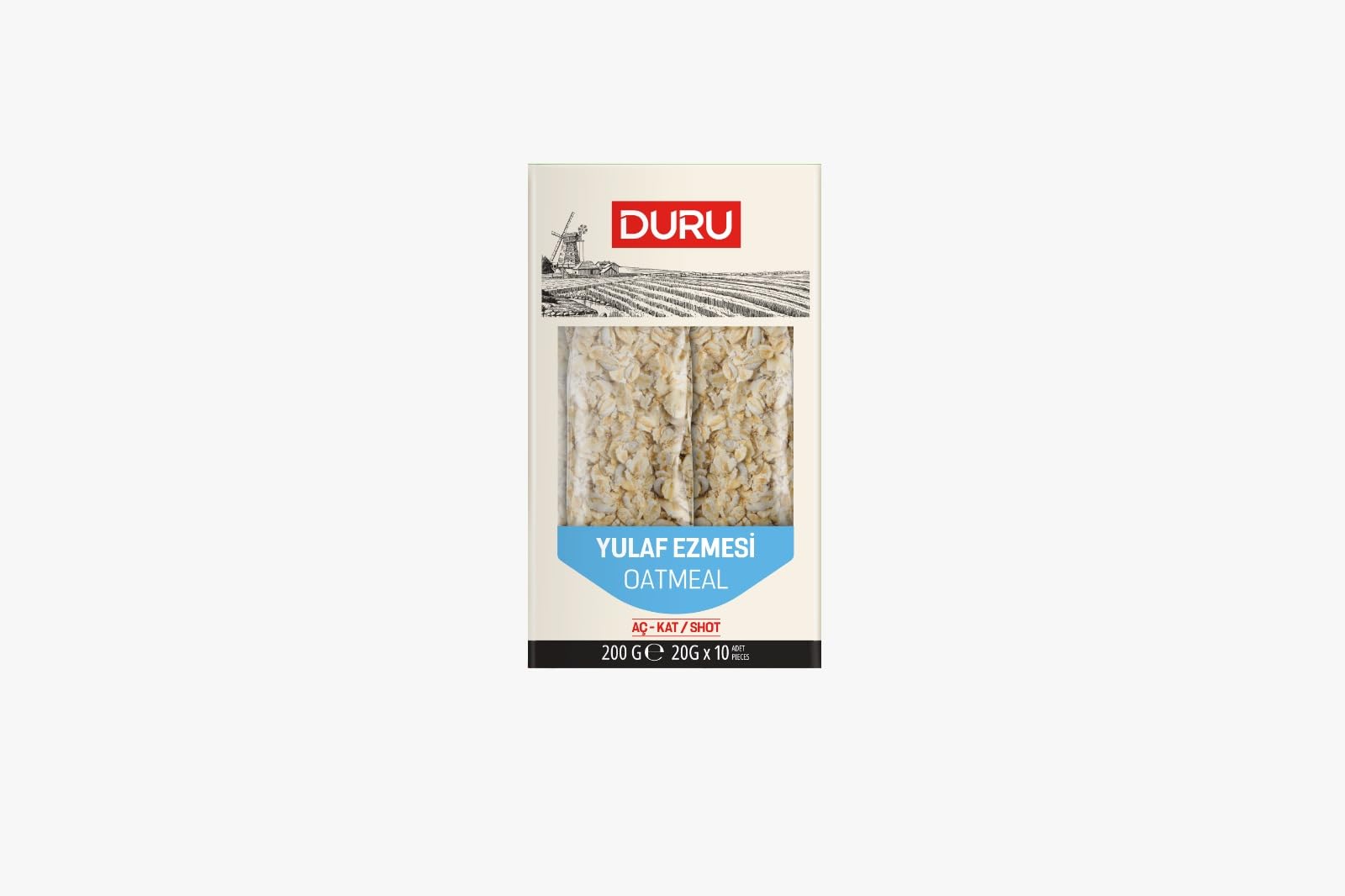 Duru Yulaf Ezmesi Aç-Kat 200 g (10 x 20 g Paket) - Yüksek Lifli ve Şeker İlavesiz Pratik Porsiyonluk Yulaf