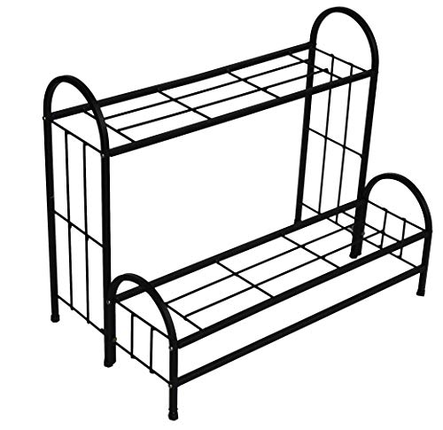 Image of ORCHID ENGINEERS Metal Plant Stands, Corner Plant Stand Pot Stand, Planter Stand Holder for Balcony - Black (Black, 2-Tier Step Type)