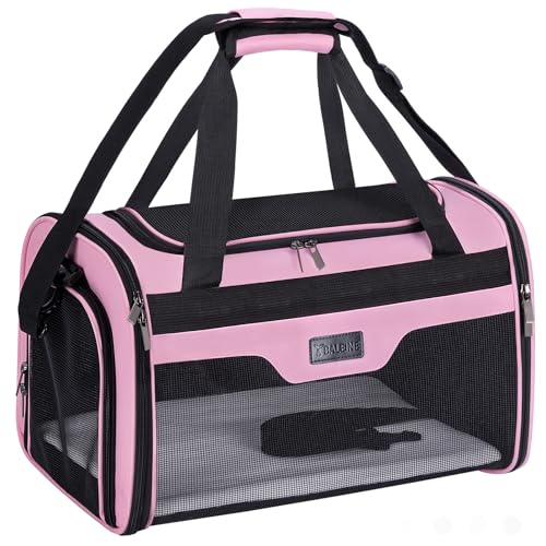 BALEINE Cat Carrier, Puppy Dog Carrier for Small Medium Pets Up to 15 Lbs, Soft-Sided Dog Travel Bag with Safety Zippers, Collapsible Pet Carrying Case (Pink, L, 17"x11"x11")