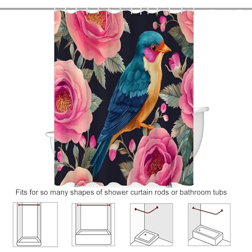 Rideau de douche 180 x 200 cm oiseau rose en polyester lavable - 8