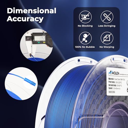 Image of AMOLEN Silk PLA 3D Printer Filament, Dual Color Black Blue PLA 1.75mm, Shiny Color Change Filament 3D Printing PLA Filament for Most FDM 3D Printer, 1kg Spool(2.2lbs)
